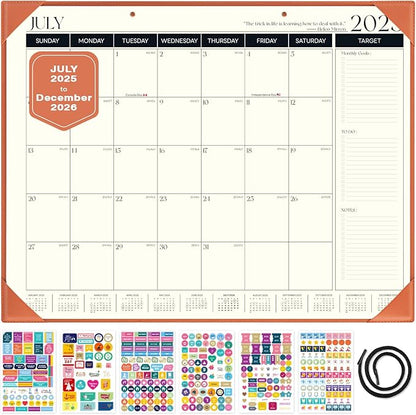 Ospelelf Large Desk Calendar 2025-2026 with Protective Cover, 18 Months Planner Pad from July 2025 to Dec 2026, 22" x 17" Wall Calendar with PU Leather Pad for Home or Office, Orange