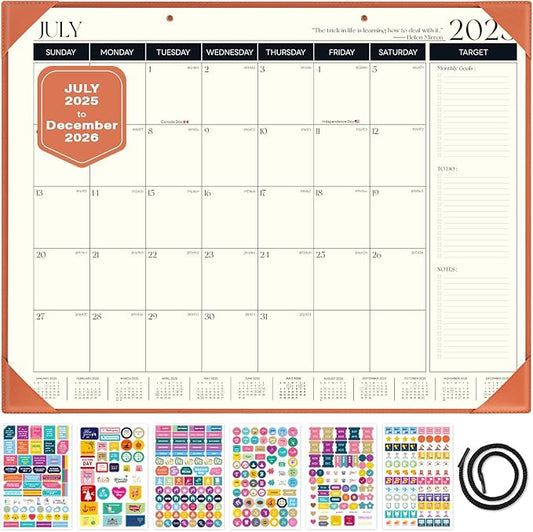 Ospelelf Large Desk Calendar 2025-2026 with Protective Cover, 18 Months Planner Pad from July 2025 to Dec 2026, 22" x 17" Wall Calendar with PU Leather Pad for Home or Office, Orange