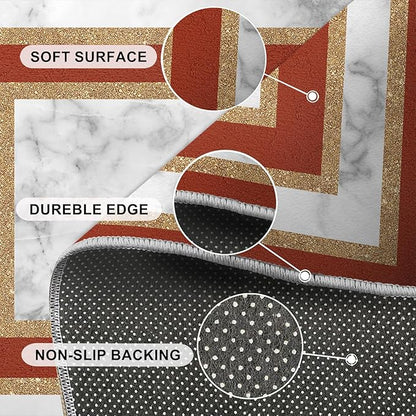 Marble Area Rug for Bedroom Gray White Marble Carpet European Light Luxury Rugs Simple Gilded Geometry Rug Pad for Kitchen Dining Room 6x9ft