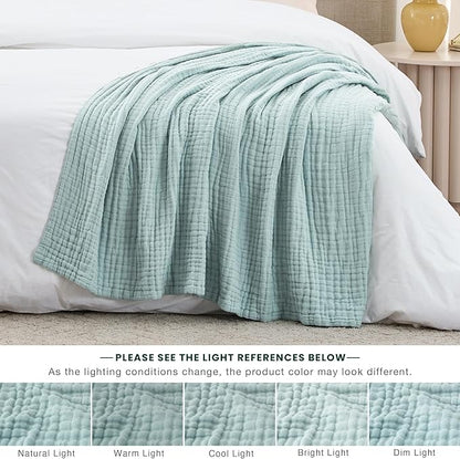 Love's cabin 6 Layer 100% Cotton Muslin Blanket, 50"x60" Throw Muslin Blanket for Couch Bed, Cyan Muslin Throw Blanket, Lightweight and Breathable Cotton Gauze for Adult