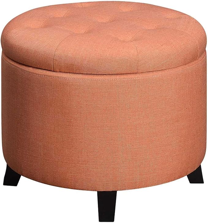 Convenience Concepts Designs4Comfort Round Storage Ottoman 19.75" - Versatile Contemporary Foot Stool for Living Room, Office, Coral Fabric
