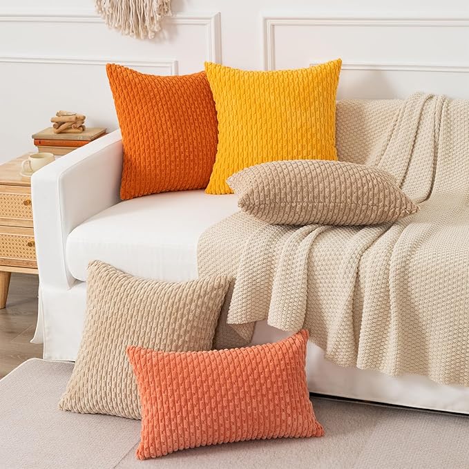 Kevin Textile Throw Pillow Covers Soft Corduroy Valentines Day Decorative Set of 2 Boho Striped Pillow Covers Pillowcases Farmhouse Home Decor for Couch Bed Sofa Living Room 12x20 Inch Coral Red