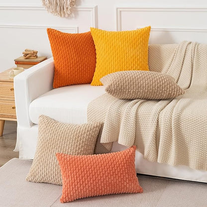 Kevin Textile Throw Pillow Covers Soft Corduroy Valentines Day Decorative Set of 2 Boho Striped Pillow Covers Pillowcases Farmhouse Home Decor for Couch Bed Sofa Living Room 12x20 Inch Coral Red