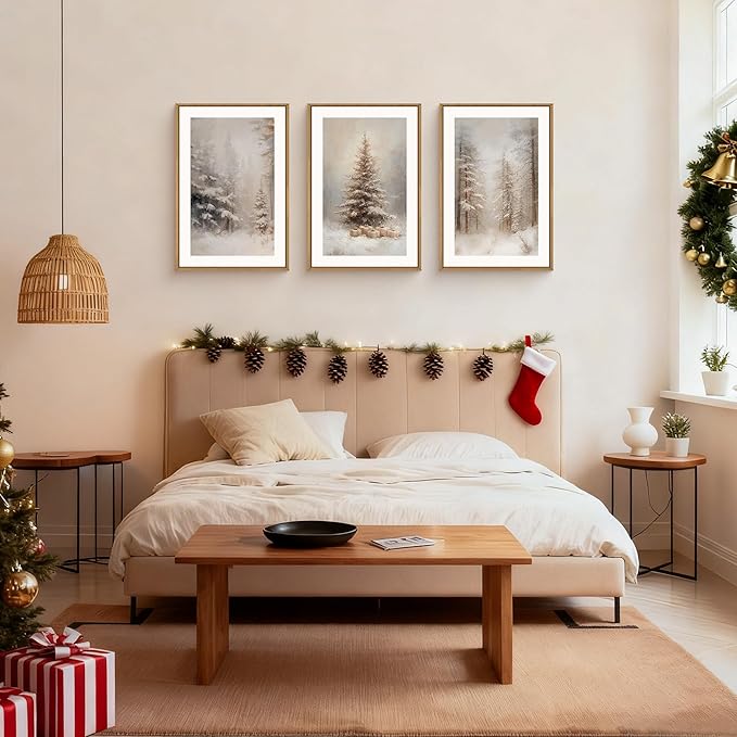 Winter Snowy Forest Landscape Framed Canvas Wall Art Set,Modern Woodland Frosty Scenery Wall Decor,Nature Snow Covered Pine Tree Botanical Artwork for Living Room, Bedroom,Farmhouse- 16"x24"x3