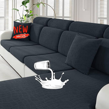 MAXIJIN Waterproof Couch Cushion Covers Stretch Sofa Seat Slipcovers Washable，Sectional Outdoor Cushion Covers with Elastic Bottom for Dogs Pets Kids (1 Pc Sofa Cushion Cover, Dark Gray)