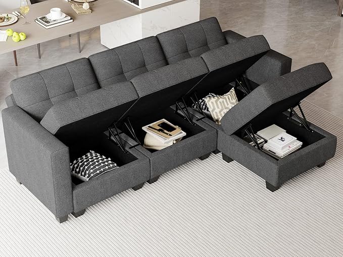Belffin Modular Sectional Sofa L Shaped Sofa Couch with Storage Seats Convertible Sectional Couch Modular Sofa with Reversible Chaise Fabric Dark Grey