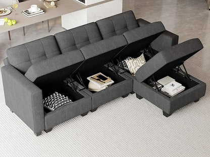 Belffin Modular Sectional Sofa L Shaped Sofa Couch with Storage Seats Convertible Sectional Couch Modular Sofa with Reversible Chaise Fabric Dark Grey