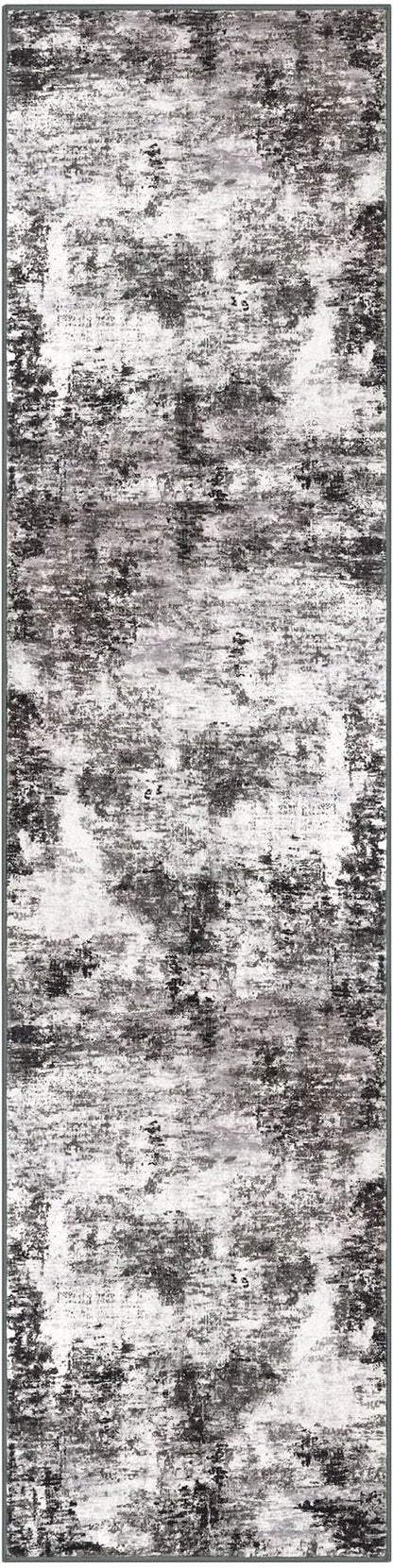 Modern Abstract Hallway Runner Rug, Black Grey 2x8 Runner Rug, Washable Kitchen Runner Non-Slip Soft Thin Print Faux Wool Carpet for Entryway Bedroom Laundry Room Indoor