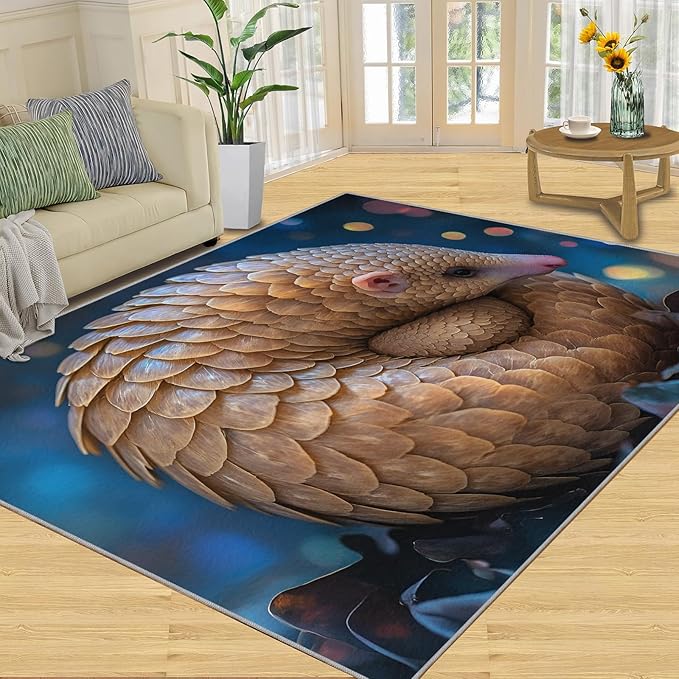 Pangolin Washable Area Rug 3x5, Starry Sky Soft Rugs for Living Room Wildlife Carpet Area Rugs for Bedroom Dining Room Non-Slip Stain Resistant Rug