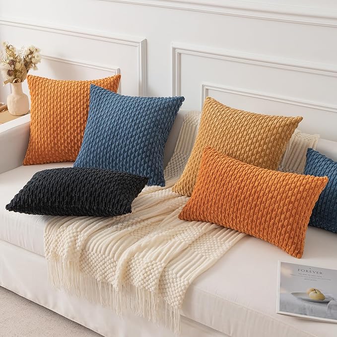 Kevin Textile Throw Pillow Covers Soft Corduroy Decorative Set of 2 Boho Striped Pillow Covers Pillowcases Farmhouse Home Decor for Couch Bed Sofa Living Room 20x20 Inch Gold