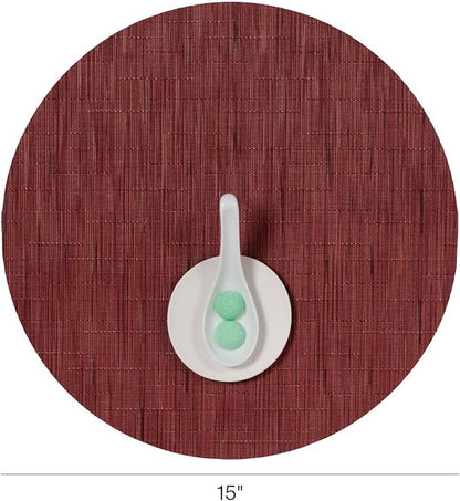 Chilewich Bamboo Placemats Set of 4 - Round Woven Placemats - Reusable, Stain-Resistant, Indoor/Outdoor Tabletop Protection - 15" - Cranberry