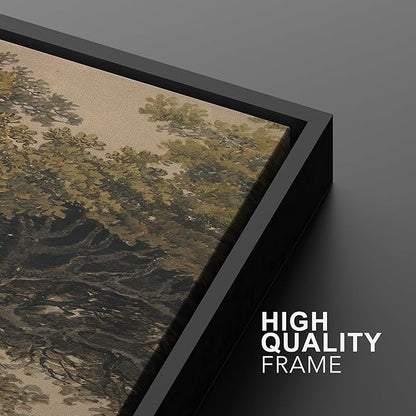 MUDECOR Framed Wall Art Print Set Vintage Landscape Rustic Tree and Mountain View Illustrations Decorative Colorful for Living Room, Bedroom, Office - 16"x24"x3 Black
