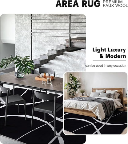YIHOUSE Modern Washable Area Rug for Living Room Bedroom - Large Abstract Black and White Rug Non-Slip Ultra-Thin Home Decor (Dark Curve, 8'x10'ft)