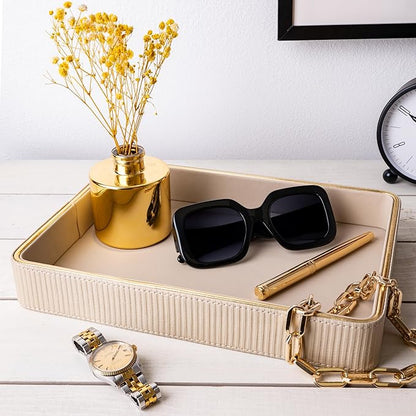 Perfume Tray Valet Tray Night Stand Organizer| Perfume Organizer Catchall Perfume Trays for Dresser Vanity Tray for Dresser| Perfume Holder (Beige 8"x11"x1.75")