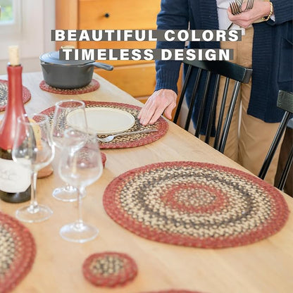 Homespice Chester Jute Braided Table Runner, Rustic Cabin Decor, Set of 2, Red Oval 8x28 - Rich Colors, Easy to Clean, Durable and Protects Furniture