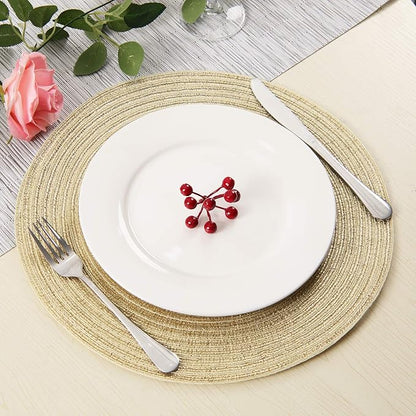 SHACOS Gold Glitter Round Placemats Set of 6 Bling Circle Place Mats Washable Table Mats for Christmas Holiday Party Wedding Shower Table Decor (6, Gold)