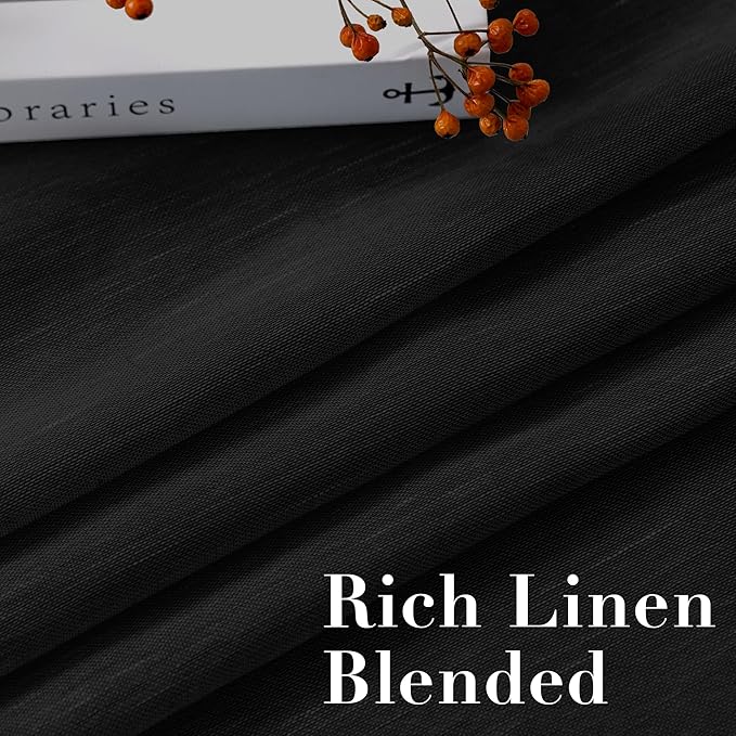H.VERSAILTEX Linen Curtains Natural Blended Curtain Panels for Living Room/Light Reducing Linen Semi Sheer Curtains 54 inch Length 2 Panels Set Nickel Grommet Window Panels, 52" x 54", Black