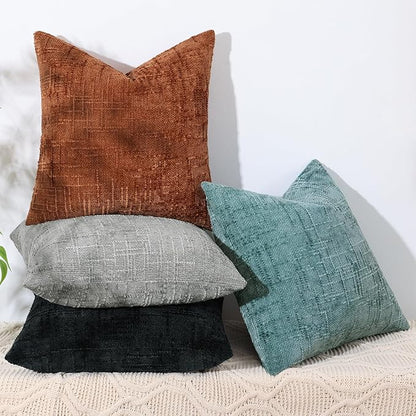 decorUhome Spring Black Chenille Euro Sham Throw Pillow Covers 24x24 Set of 2 Textured Slubby Couch Pillow Covers Farmhouse Accent Modern Neutral Decorative Pillow Cases for Bed Sofa Living Room