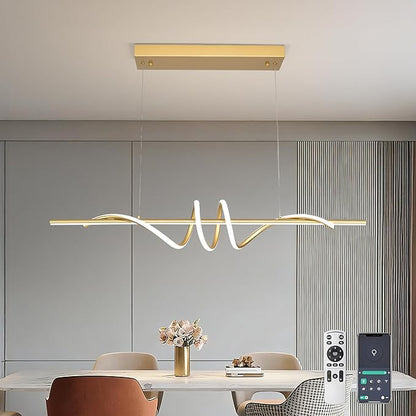Modern LED Pendant Light, 39.37in Gold Chandelier Dimmable,3000K-6000K Adjustable Color Temperature, Aluminum Modern Kitchen Light Fixture for Dining Room