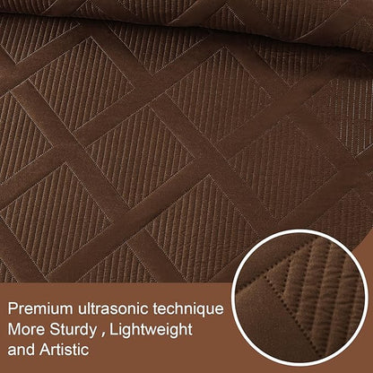 Exclusivo Mezcla King Quilt Set- Brown Quilts Bedding Set with 2 Pillow Shams, Modern King Bedspread with Striped Pattern, Soft Lightweight Bedspreads Coverlets for All Seasons