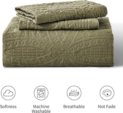 Love's cabin Quilts for Queen Bed Green Bedspreads Bedding Set - Summer Lightweight Bedspread Comforter - Coin Pattern Bedding Coverlet for All Season - 3 Pieces (1 Quilt, 2 Pillow Shams)