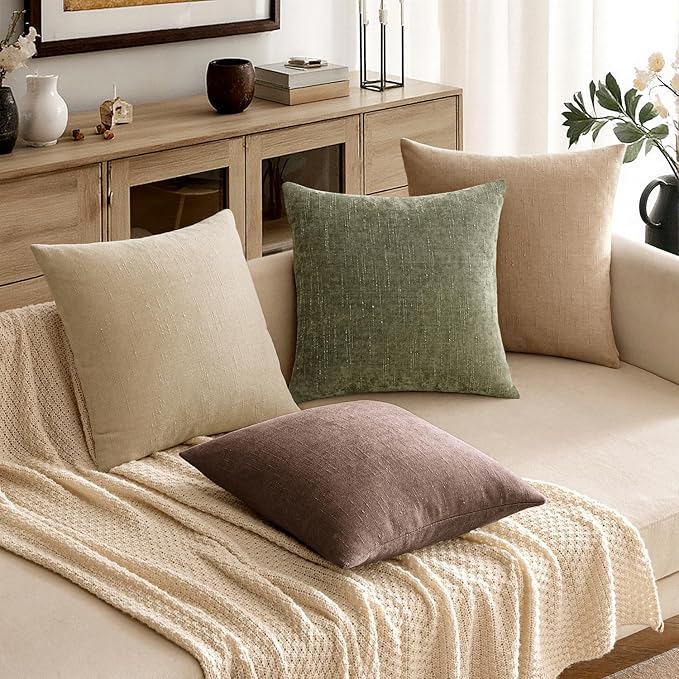 MIULEE Pack of 2 Decorative Throw Pillow Covers Soft Chenille Christmas Throw Pillows Solid Textured Cushion Covers for Spring Couch Sofa Bedroom Living Room 18x18 Inch, Olive Green
