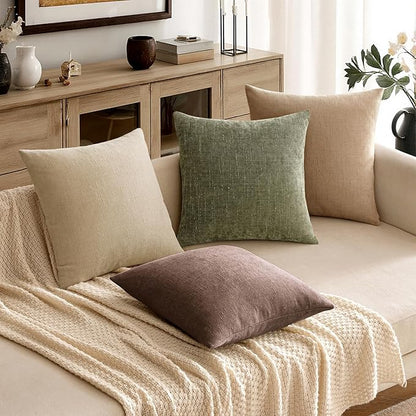MIULEE Pack of 2 Decorative Throw Pillow Covers Soft Chenille Christmas Throw Pillows Solid Textured Cushion Covers for Spring Couch Sofa Bedroom Living Room 20x20 Inch, Olive Green