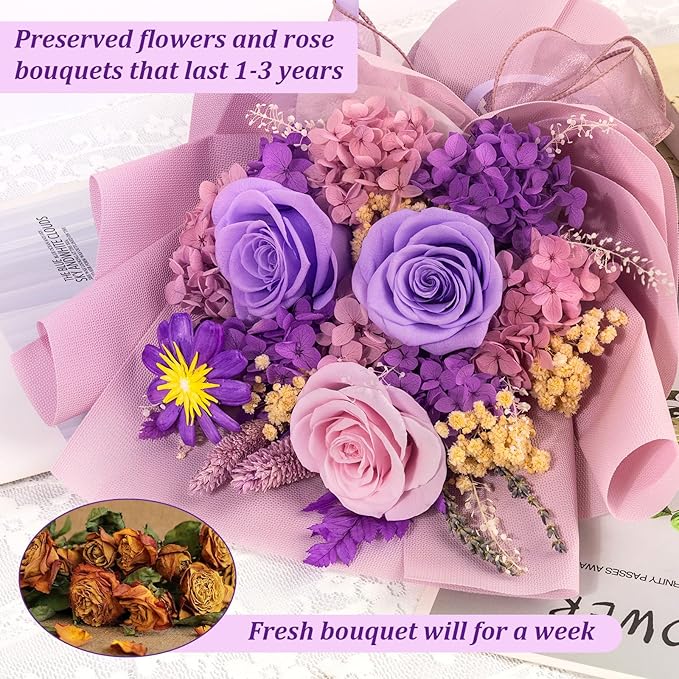 Flowers for Delivery Prime Preserved Flowers Bouquets That Last 3-5 Years Real Forever Flowers Rose Bouquet Mothers Day Gifts for Mom Anniversary Birthday Gift for Her Women Mom Grandma Wife Friends