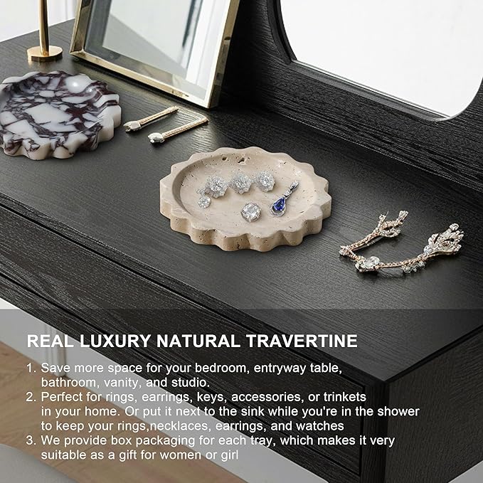 Marble Jewelry Tray, Catchall Bowl for Rings & Keys - Vanity Organizer with Natural Stone Design, Home Deco, yuanxinghuabiantuopan