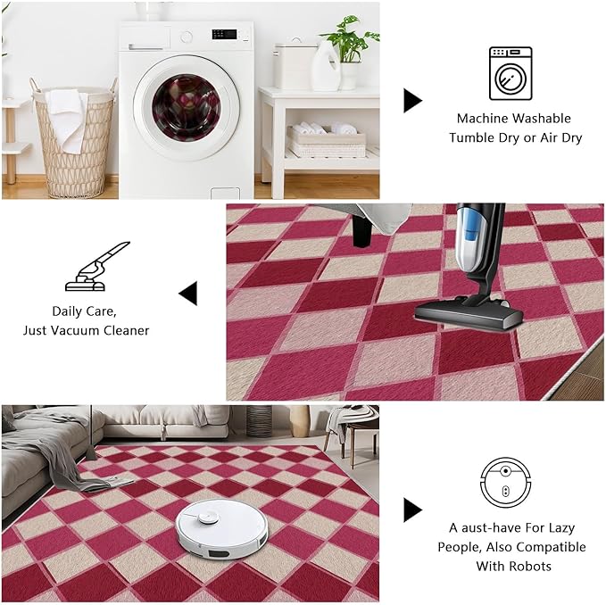 Plaid Rug, Soft Ultra Soft Faux Wool Rhombus Geometric Rugs, Indoor Floor Mats Carpet, Non Slip&Non-Shedding Low Pile Washable Rugs, Modern Red 2x3 Area Rug for Bedroom Home Decor