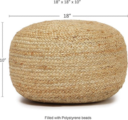 REDEARTH · Jute Circular Low Pouf Ottoman - Braided Pouffe Accent Sitting Round Footrest for Living Room, Bedroom, Nursery, kidsroom, Patio, Gym; 100% Jute Set of 2 (18"X18"X10"; Natural)