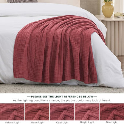 Love's cabin 6 Layer 100% Cotton Muslin Blanket, 50"x60" Throw Muslin Blanket for Couch Bed, Lightweight and Breathable Cotton Gauze for Adult, Wine Red