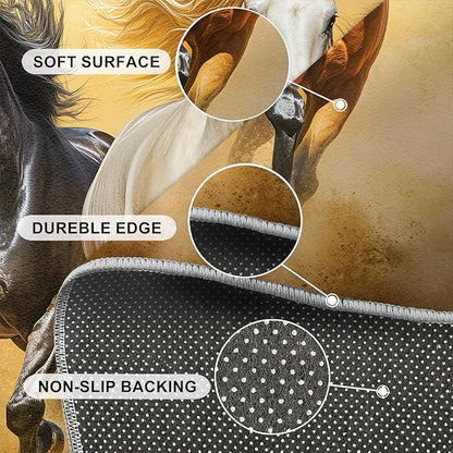 Horses 4x5 Area Rugs for Living Room Stouts Washable Rug Desert Landscape Rug Non Slip Low Pile Soft Area Rugs for Bedroom Bedside Dining Room Kids