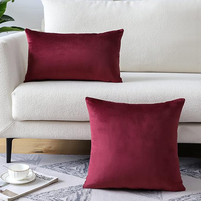 Artscope Luxury Velvet Pillow Covers Super Soft Decorative Rectangle Throw Pillow Covers Case Cushion Covers for Sofa Couch Bedroom Car Decor 16x24 Inch Wine Red