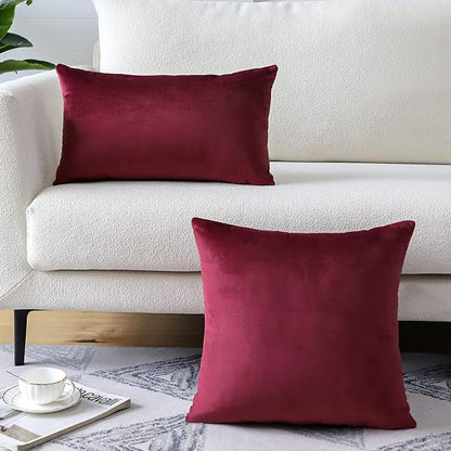 Artscope Luxury Velvet Pillow Covers Super Soft Decorative Rectangle Throw Pillow Covers Case Cushion Covers for Sofa Couch Bedroom Car Decor 16x24 Inch Wine Red