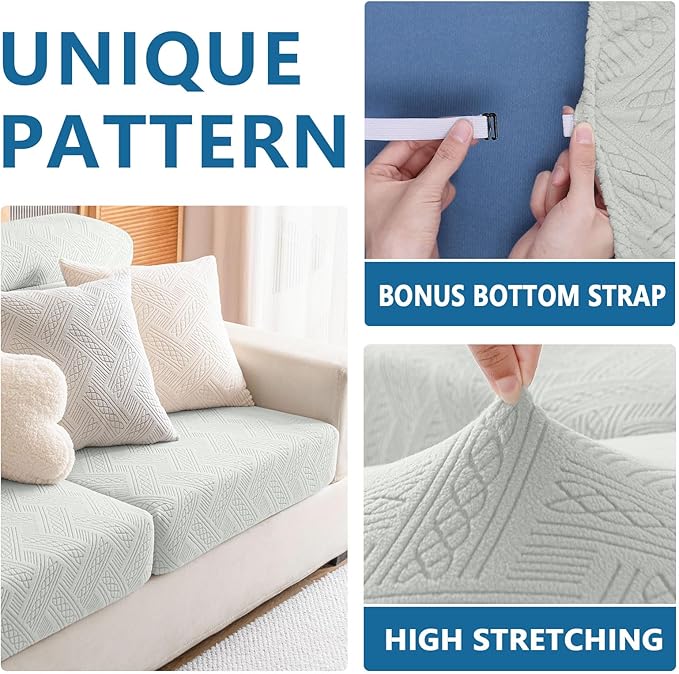 hyha Waterproof Couch Cushion Covers, Waterproof Sectional Couch Covers for 2 Cushion Sofa for Pets, Stretch Sofa Slipcover Washable with Elastic Bottom(2 Packs, Light Grey)