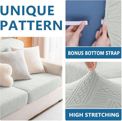 hyha Waterproof Couch Cushion Covers, Waterproof Sectional Couch Covers for 2 Cushion Sofa for Pets, Stretch Sofa Slipcover Washable with Elastic Bottom(2 Packs, Light Grey)