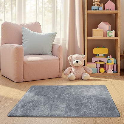 jinchan Solid Plush Area Rug 2x3 Performance Shaggy Washable Rug Indoor Entryway Doormat Soft Modern Faux Wool Cozy Non Slip Carpet for Living Room Kid Room Bedroom Nursery Grey