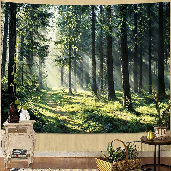 kampdream Landscape Tapestry, Scenery Art Wall Tapestries, Nature Wall Decor for Bedroom Living Room Backdrop Dindal effect forest 60×80 inches
