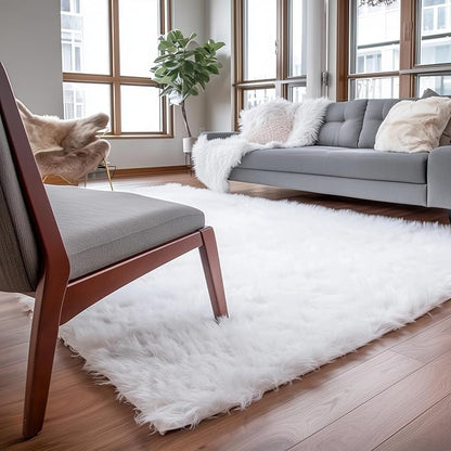 Super Area Rugs Ultra Soft & Fluffy Faux Sheepskin Rug, White 8 x 10 Feet Carpet for Bedroom Living Room