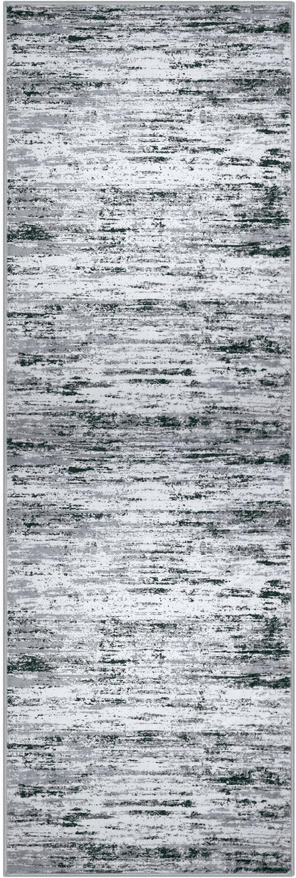 Modern Abstract Runner Rug 3x8, Black Grey White Washable Kitchen Runner Non-Slip Soft Hallway Rug Runner Thin Print Faux Wool Carpet for Entryway Bedroom Laundry Room Indoor Home Office Decor