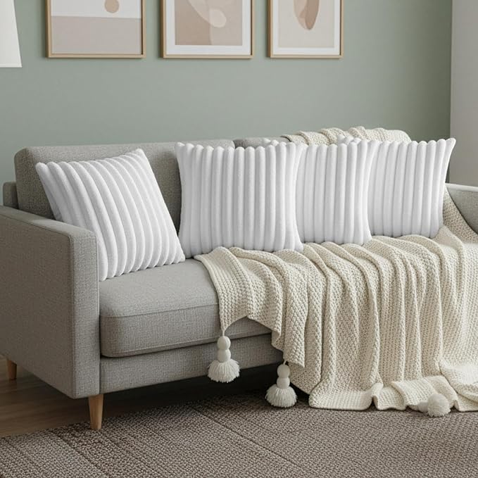 White Throw Pillow Covers 20 x 20 Set of 4, Cute Boho Throw Pillow Cover for Couch/Bed, Decorative Pillows Covers for Sofa/Bed, Accent Pillow Covers for Living Room, Rustic/Home/Room Decor