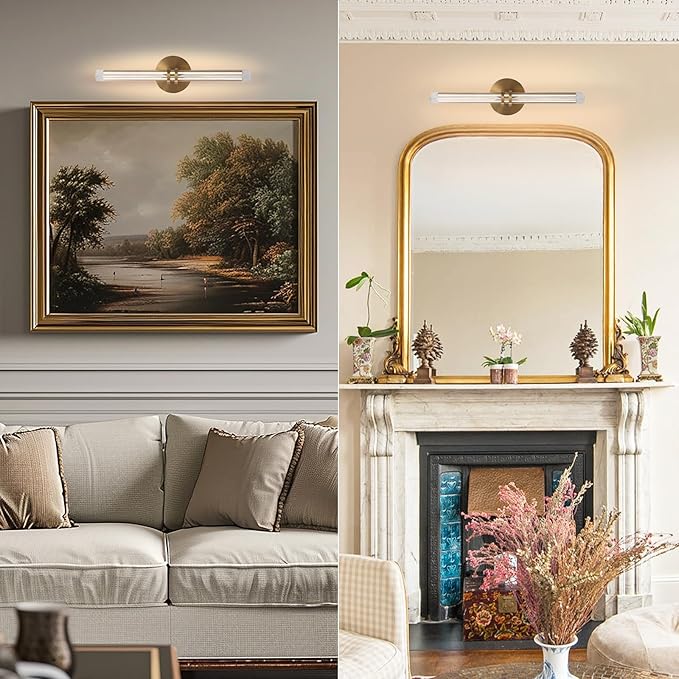 Modern Gold Crystal Picture Light for Wall Hardwired, 18 Inch Dimmable Painting Lights for Wall Art, Vanity, Over Mirror, Paintings, Living Room, Picture Frame (Includes Bulb)