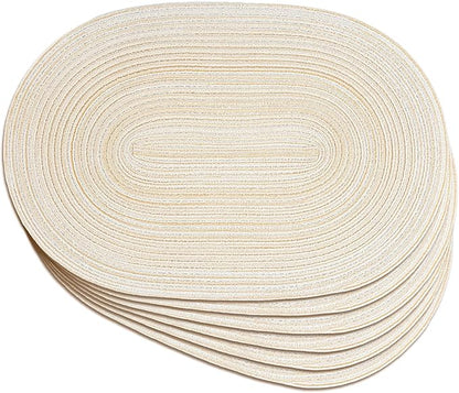 Noctiflorous Oval Braided Placemats Set of 6 Woven 12x18 Inch Non Slip Washable Heat Resistant Place Mats Round Tablemats for Dining Kitchen Party Daily Table Decor Dinner Mats (Beige, 6)