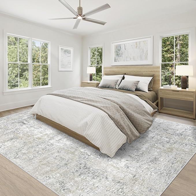 9x12 Area Rugs for Living Room, Washable Modern Abstract Large Area Rug Neutral Soft Non Slip Kids Rug Stain Resistant Indoor Carpet for Bedroom Dining Room Playroom Home Office(Beige Grey, 9'x12')