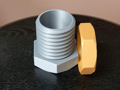 Znet3D Nut and Bolt Pencil/Pen Organizer/Holder - Screw-on Nut Design - Desk Organizer - Cup Holder (Silver-Gold)