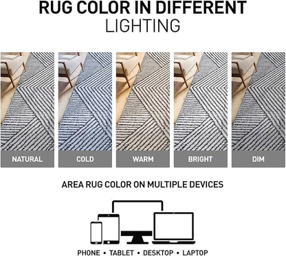 Rugshop Geometric Diamond Stripe Shag Area Rug White 7' 10" x 10' Perfect for Large Living Rooms, Dining Areas, or Master Bedrooms
