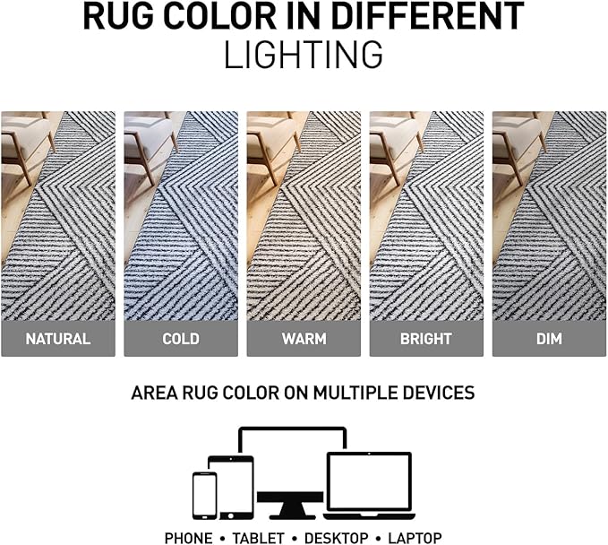 Rugshop Geometric Diamond Stripe Shag Area Rug White 2' x 3' Ideal for Entryways, Kitchens, or Small Spaces