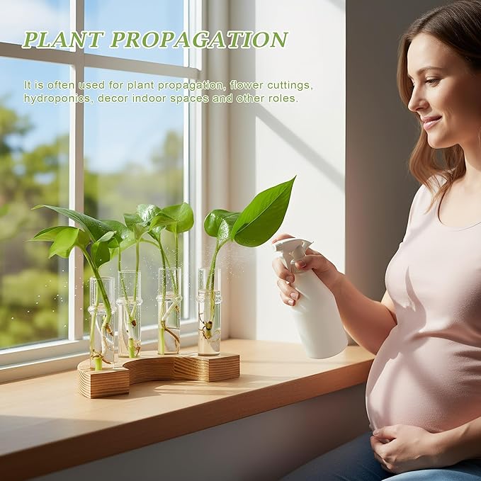 Plant Propagation Station with Wooden Stand, Valentines Day Gift, Glass Propagation Vase for Plants, Plant Terrarium Birthday Gifts for Women Mom Plants Lovers, Home Office Garden Decor, 5 Glass Tubes
