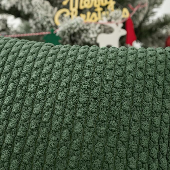 Kevin Textile 14x24 Inch Pillow Cover 1 Pack Boho Christmas Decorative Soft Striped Corduroy Lumbar Farmhouse Color Accent Rectangle Cushion Case for Living Room Couch Sofa Bed, Dark Green